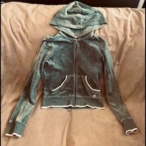 American Eagle Green Velour Zipup Hoodie Fitted